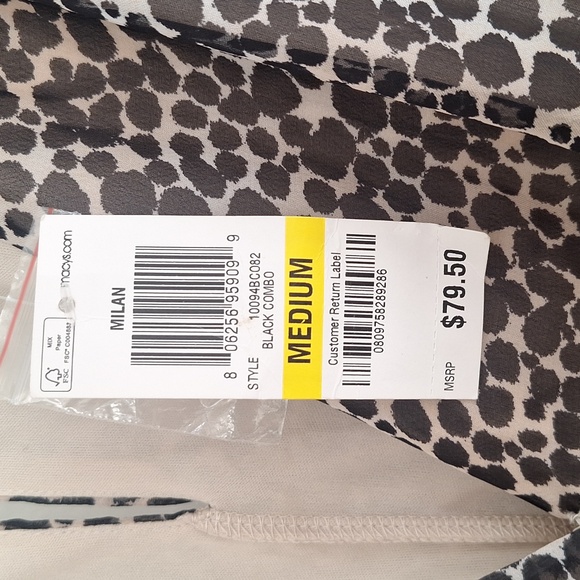 NEW NWT BAR III 3/4 Sleeve Printed Surplice Dress Black Beige Faux Wrap Medium - Picture 3 of 7